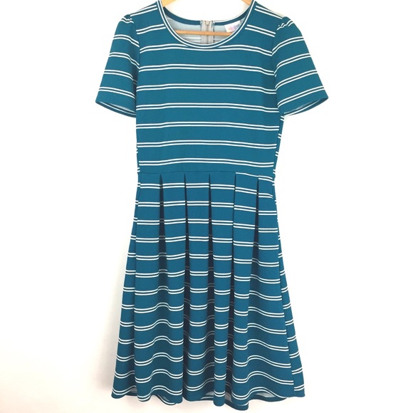 LuLaRoe Dresses & Skirts - LuLaRoe Amelia Fit & Flare Striped Dress Pockets